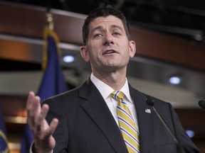 House Speaker Paul Ryan of Wis. meets with reporters on Capitol Hill in Washington, Thursday, July 27, 2017, as the Republican majority in Congress remains stymied by their inability to fulfill their political promise to repeal and replace "Obamacare."  (AP Photo/J. Scott Applewhite)