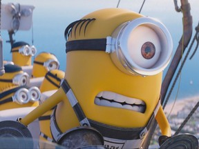 FILE - This file image released by Illumination and Universal Pictures shows the Minions in a scene from "Despicable Me 3." The Minions are still a box office force and original stories are scoring big, but not the R-rated comedy -- even with Will Ferrell and Amy Poehler behind it. (Illumination and Universal Pictures via AP)