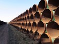 Hundreds of kilometres of pipes stacked and waiting for if and when Keystone XL is approved.