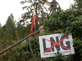 A protest encampment on Lelu Island, the site of Pacific Northwest LNG's proposed project.