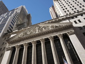 This Wednesday, Dec. 21, 2016, photo shows the New York Stock Exchange. U.S. stocks wavered between small gains and losses in early trading Monday, July 10, 2017. (AP Photo/Mark Lennihan)