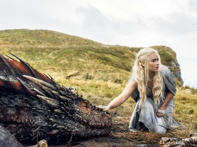 FILE - In this file image released by HBO, Emilia Clarke appears in a scene from "Game of Thrones," as the menacing, white-haired Daenerys Targaryen, aka Khaleesi, aka "Mother of Dragons." Even in a world with magic, dragons and deadly supernatural White Walkers, HBO's popular show has plenty of economic lessons to teach. (HBO via AP, File)