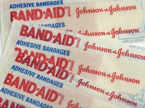 FILE - This Tuesday, Sept. 13, 2016, file photo, shows Johnson & Johnson Band-Aid brand bandages in Surfside, Fla. Johnson & Johnson reports financial earnings Tuesday, July 18, 2017. (AP Photo/Wilfredo Lee, File)