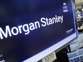 In this Monday, July 17, 2017, photo, the Morgan Stanley logo appears above a trading post on the floor of the New York Stock Exchange. On Wednesday, July 19, 2017, Morgan Stanley reports financial results. (AP Photo/Richard Drew)