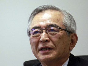 Tokyo Electric Power Co.'s new Chairman Takashi Kawamura speaks during an interview at the TEPCO headquarters in Tokyo on Thursday, July 13, 2017. Kawamura said the utility needs to stop dragging its feet on plans to dump massive amounts of treated but contaminated water into the sea and make more money if it's ever going to succeed in cleaning up the mess left by meltdowns more than six years ago at the tsunami-hit Fukushima nuclear power plant. (AP Photo/Eugene Hoshiko)