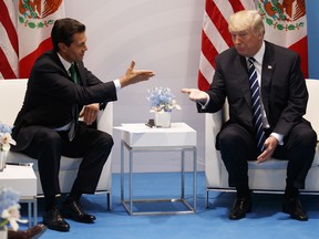 President Donald Trump meets with Mexican President Enrique Pena Nieto at the G20 Summit.