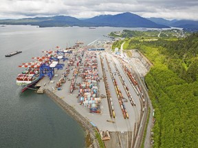 An aerial view of the Fairview Container Terminal, where a $200-millino expansion was completed in August.