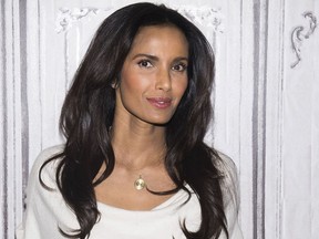 FILE - In this March 8, 2016 file photo, Padma Lakshmi participates in a speaker series at AOL Studios in New York to discuss the upcoming finale of "Top Chef." Four Teamsters charged with threatening and harassing the cast and nonunion crew of the TV reality show were acquitted of all charges on Tuesday, Aug. 15, 2017, in federal court in Boston. Lakshmi had testified she was "terrified" when a Teamster confronted her outside a Boston-area restaurant where the series filmed in 2014. (Photo by Charles Sykes/Invision/AP, File)