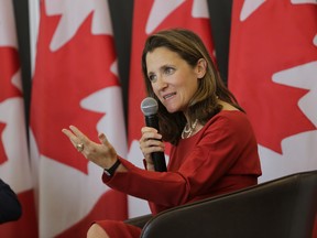 Chrystia Freeland, Canada's foreign affairs minister, speaks during an event at the University of Ottawa in Ottawa.