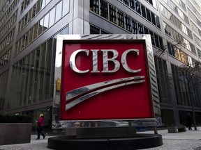 The CIBC sign is pictured in Toronto's financial district.