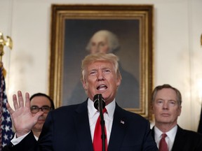 President Donald Trump speaks during an event to sign a memorandum calling for a trade investigation of China, Monday, Aug. 14, 2017, in the Diplomatic Reception Room of the White House in Washington. (AP Photo/Alex Brandon)