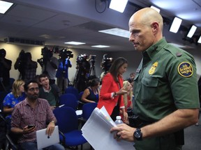 U.S. Customs and Border Protection Acting Deputy Commissioner Ronald Vitiello, leaves a news conference Thursday, Aug. 31, 2017  after announcing the selected vendors for construction of the concrete wall prototypes for the border wall, in Washington. (AP Photo/Manuel Balce Ceneta)