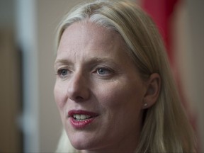 Minister of Environment and Climate Change Catherine McKenna speaks to the media in downtown Vancouver, Thursday, August 23, 2017. THE CANADIAN PRESS/Jonathan Hayward