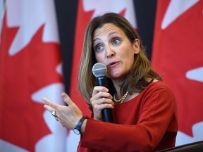 Foreign Affairs Minister Chrystia Freeland discusses modernizing NAFTA at public forum at the University of Ottawa in Ottawa on Monday.