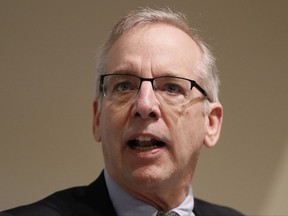FILE - In this Tuesday, March 21, 2017, file photo, William C. Dudley, President and Chief Executive Officer of the Federal Reserve Bank of New York, speaks during a panel discussion at The Bank of England in London. In an interview with The Associated Press, Dudley indicated that the Fed will likely make an announcement at its September 2017 meeting that it is ready to start reducing its massive bond portfolio, a move expected to put upward pressure on long-term interest rates including home mortgages. (AP Photo/Kirsty Wigglesworth, Pool, File)