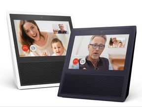 FILE - This file photo provided by Amazon shows models of the Amazon Echo Show. With Echo Show, Amazon has given its voice-enabled Echo speaker a touch screen and video-calling capabilities as it competes with Google's efforts at bringing "smarts" to the home. Amazon has been ramping up efforts to get more people to shop using the Alexa voice assistant on Echo speakers and other Amazon devices. (Amazon via AP, File)