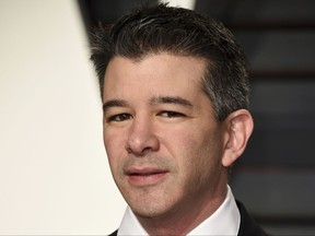 FILE - In this Feb. 26, 2017, file photo, then-Uber CEO Travis Kalanick arrives at the Vanity Fair Oscar Party in Beverly Hills, Calif. Former Uber CEO Kalanick is skewering a lawsuit filed by a former ally, describing it as a malicious attempt to sever his remaining ties to the ride-hailing service that he co-founded. Kalanick lashed out in legal documents filed late Thursday, Aug. 17, 2017, in response to a lawsuit filed against Uber a week earlier by one of its major investors and a former Kalanick supporter, Benchmark Capital. (Photo by Evan Agostini/Invision/AP, File)