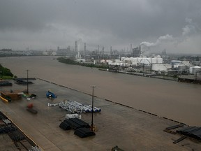 The refinery section of the Houston Ship Channel is seen as flood waters rise in the wake of Hurricane Harvey.