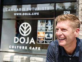 Trent Kitsch, CEO of DOJA Cannabis Company — a cannabis lifestyle brand and federally licensed cannabis producer based in Kelowna, BC — stands in front of the first DOJA Culture Cafe scheduled to open later this month.