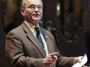 FILE - In this March 6, 2015, file photo, Wisconsin Assembly Minority Leader Peter Barca, D-Kenosha, speaks in the Assembly at the State Capitol in Madison, Wis. Barca was branded as failing "on all accounts" by a fellow Democrat who was "incredibly frustrated and concerned" with his actions after Barca joined Republicans in voting for a $3 billion tax incentive package for Foxconn Technology Group. (Michael P. King/Wisconsin State Journal via AP, File)