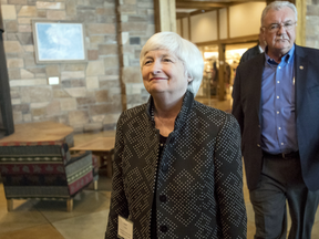 Janet Yellen, chair of the U.S. Federal Reserve, arrives for a dinner during the Jackson Hole economic symposium