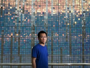 Bytedance founder and CEO Zhiao Yiming in the lobby of the company's headquarters.