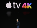 Tim Cook, chief executive officer of Apple, introduces the  Apple TV 4K