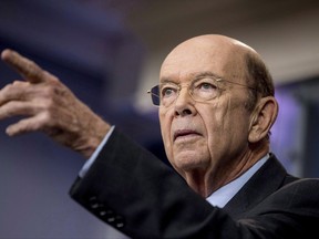 Commerce Secretary Wilbur Ross takes a question during the daily press briefing at the White House in Washington April 25, 2017. With the next round of NAFTA negotiations set to begin in Ottawa, U.S. President Donald Trump's commerce secretary says a new study proves the need for tougher rules on auto-parts imports in the continental trade agreement. THE CANADIAN PRESS/AP, Andrew Harnik, File