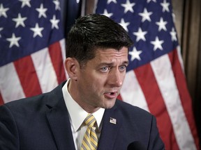Speaker of the House Paul Ryan, R-Wis., speaks as the White House and congressional Republicans are finalizing a tax plan, at Republican National Committee Headquarters on Capitol Hill in Washington, Tuesday, Sept. 26, 2017. Ryan began his remarks by promising help for devastated Puerto Rico, calling it a "humanitarian crisis." (AP Photo/J. Scott Applewhite)