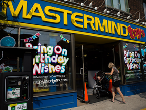 A customer walks into Mastermind Toys store on Queen St. East in Toronto