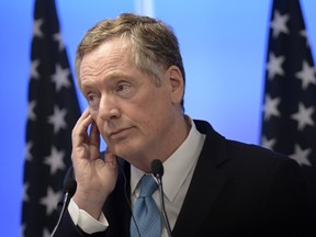 U.S. Trade Representative Robert Lighthizer listening to a question during a press conference on the third and last day of the second round of NAFTA talks in Mexico City.