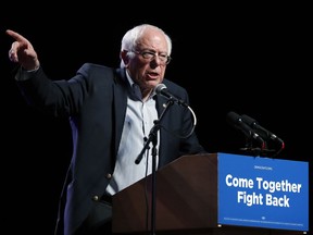 FILE- In this April 20, 2017, file photo, Sen. Bernie Sanders, I-Vt., speaks at a rally for Omaha Democratic mayoral candidate Heath Mello in Omaha, Neb. Sanders is holding rallies to focus attention on worker's rights and the minimum wage on Labor day. (AP Photo/Charlie Neibergall, File)