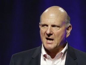 FILE - In this Saturday, July 15, 2017, file photo, Steve Ballmer, former CEO of Microsoft, addresses a plenary session on the third day of the National Governors Association's meeting in Providence, R.I. Ballmer says he started his new venture, USAFacts, as a way to "suck out all the data" collected by government agencies and shoot it back out to the public in a digestible form. (AP Photo/Stephan Savoia, File)