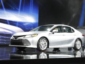 FILE - In this Jan. 9, 2017, file photo, the 2018 Toyota Camry is presented at the North American International Auto show in Detroit. (AP Photo/Carlos Osorio, File)