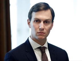 FILE - In this Sept. 12, 2017, file photo, White House Senior Adviser Jared Kushner listens as President Donald Trump speaks during a meeting with Malaysian Prime Minister Najib Razak in the Cabinet Room of the White House in Washington.  The New York Times is reporting that at least six of Trump's closest advisers, including Kushner, Steve Bannon and Reince Priebus, used private email to discuss White House matters. (AP Photo/Alex Brandon, File)