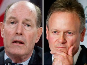 David Dodge, left, who led the Canadian central bank between 2001 and 2008, thinks current Bank of Canada governor Stephen Poloz, right, should raise rates now that the economy is running more or less at potential.