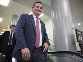 Sen. Ted Cruz, R-Texas returns to his office on Capitol Hill in Washington, Wednesday, Aug. 2, 2017. A pair of prominent Republican lawmakers will attend a pro-NAFTA event today at a moment of uncertainty in Washington over the Trump presidency and its plans for the old continental trade deal. THE CANADIAN PRESS/AP/J. Scott Applewhite