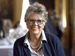 FILE- This is a February, 14, 2017 file photo of Prue Leith, who has appeared to accidentally reveal the winner of this year's Great British Bake Off.  A judge on the Great British Bake Off, a widely watched television cooking competition in the U.K., has been forced to apologize after revealing the winner hours before the final episode was scheduled to air, it was reported Tuesday, Oct. 31, 2017. (Kirsty O'Connor/PA via AP, File)