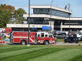 Woodhaven fire department personnel remain on the scene of a shooting at a Ford Motor factory Friday Oct. 20, 2017, in Woodhaven, Mich. (Max Ortiz/Detroit News via AP)