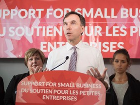 Minister of Finance Bill Morneau announced the new $50,000 threshold to taxing investments in corporations in Hampton, N.B., on Wednesday.