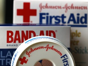 FILE - In this July 16, 2012 file photo, Johnson & Johnson products are displayed in Orlando, Fla. Johnson & Johnson reports earnings, Tuesday, Oct. 17, 2017. (AP Photo/John Raoux, File)