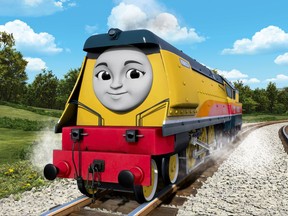 This photo provided by Mattel, Inc. shows Rebecca, one of two new female characters who will join the new Steam Team in the 2018 series "Thomas and Friends: Big World! Big Adventures!" The newly aligned Steam Team will now consist of four boys and three girls, giving the show more gender balance. (Mattel, Inc. via AP)