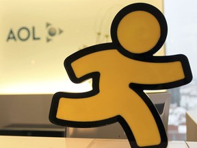 FILE - In this Jan. 12, 2010, file photo, an AOL logo is seen in the company's office in Hamburg, Germany. AOL announced on Oct. 6, 2017, that it will discontinue its once-popular Instant Messenger platform on Dec. 15(AP Photo/Axel Heimken, File)