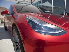 A Tesla Motors Inc. Model 3 vehicle stands outside the company's Gigafactory in Sparks, Nevada, U.S. The company produced only 260 Model 3 sedans in the quarter, far below the 1,500 target.