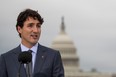 Canadian Prime Minister Justin Trudeau speaks during a press availability at the Canadian Embassy, October 11, 2017 in Washington, DC. Earlier in the day, Prime