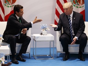 President Donald Trump meets with Mexican President Enrique Pena Nieto at the G20 Summit on July 7, 2017 in Hamburg, Germany