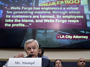 John Stumpf, former chief executive officer of Wells Fargo, speaks during a House Financial Services Committee hearing in Washington, D.C. on Sept. 29, 2016.