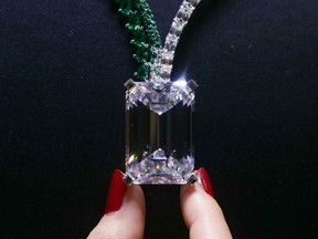 The  Art of De Grisogono diamond, the centerpiece of a gem-studded necklace designed by De Grisogono founder Fawaz Gruosi, was the largest of its kind ever auctioned.