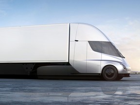 The front of Tesla's new electric semitractor-trailer