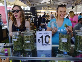 Vendors offer marijuana for sale at the High Times Cannabis Cup in San Bernardino, Calif.